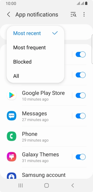 Press the required setting.