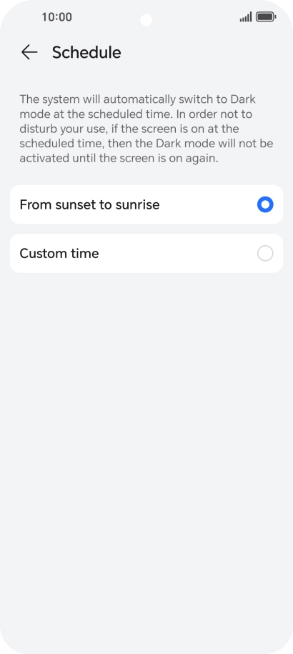 Press the required setting.