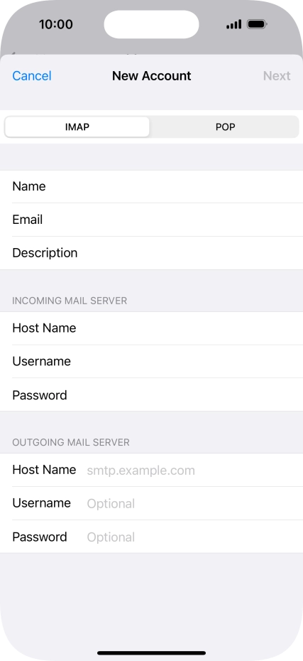 Press Host Name and key in the name of your email provider's outgoing server.