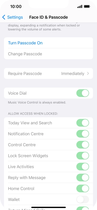 Press Turn Passcode On and key in a phone lock code of your own choice twice.