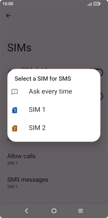 Press the required setting.