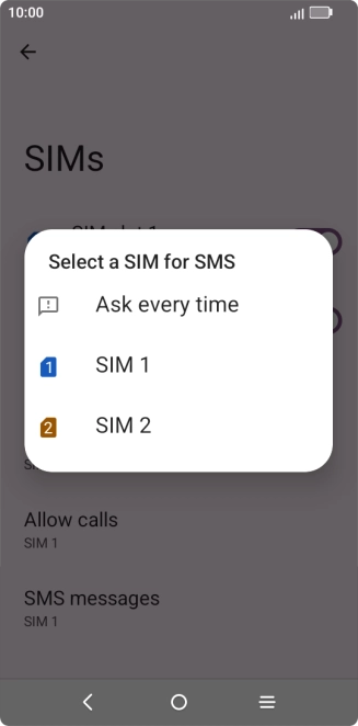 Press the required setting.