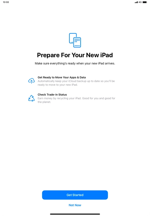Press Get Started and follow the instructions on the screen to select the required settings and back up the tablet memory to iCloud. Once you've received your new iPad, you'll be able to restore the content of the iCloud backup. Press Get Started and follow the instructions on the screen to select the required settings and back up the tablet memory to iCloud. Once you've received your new iPad, you'll be able to restore the content of the iCloud backup.