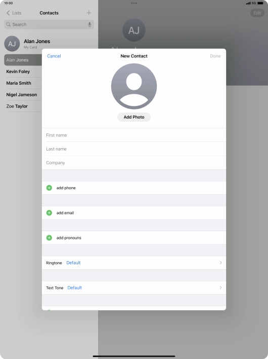 Press First name and key in the first name.