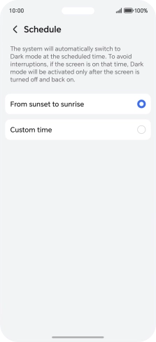 Press the required setting.