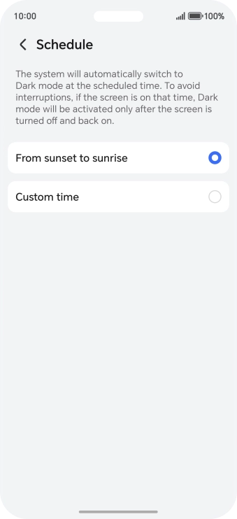 Press the required setting.