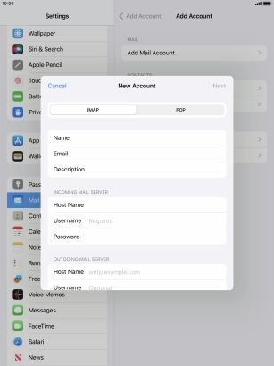 Press Username and key in the username for your email account.