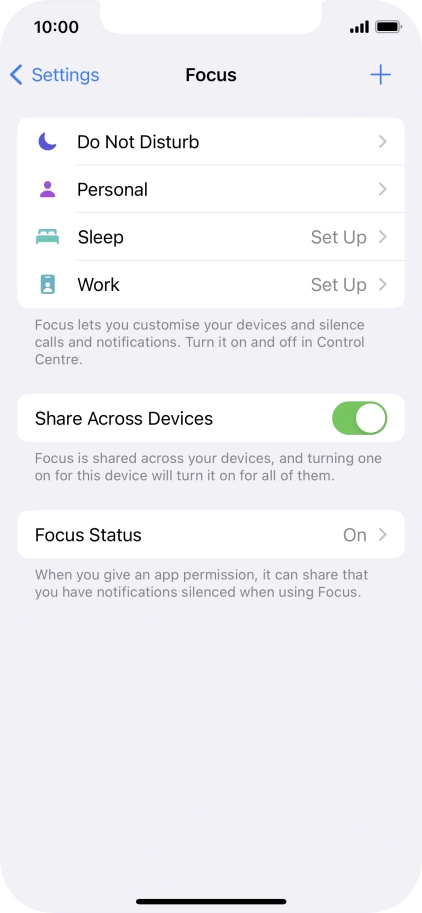 Press the required focus mode.