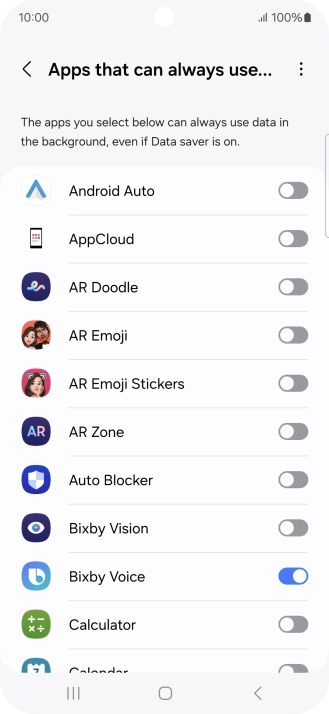 Press the indicators next to the required apps to turn the function on or off.