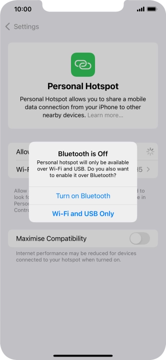 If Wi-Fi is turned on, press Wi-Fi and USB Only.