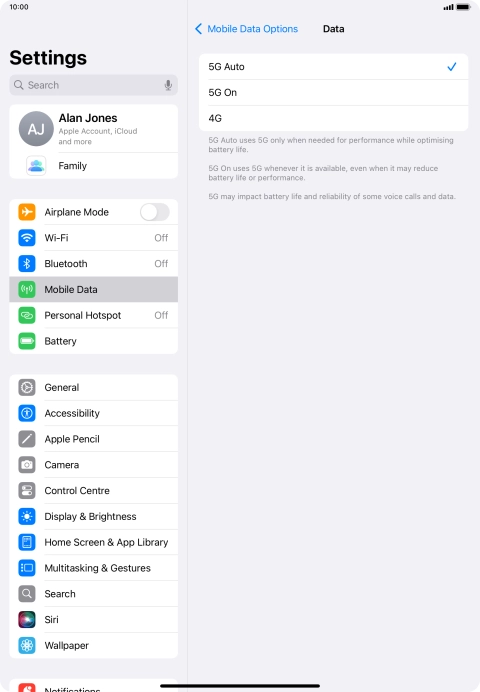 To turn on automatic switch between 5G and 4G, press 5G Auto.