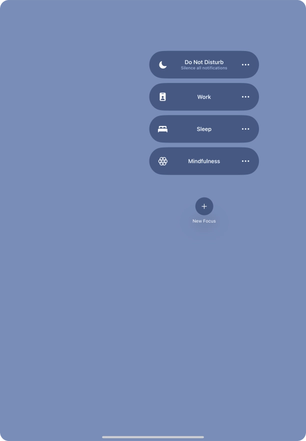 Press the required focus mode to activate or deactivate it immediately.