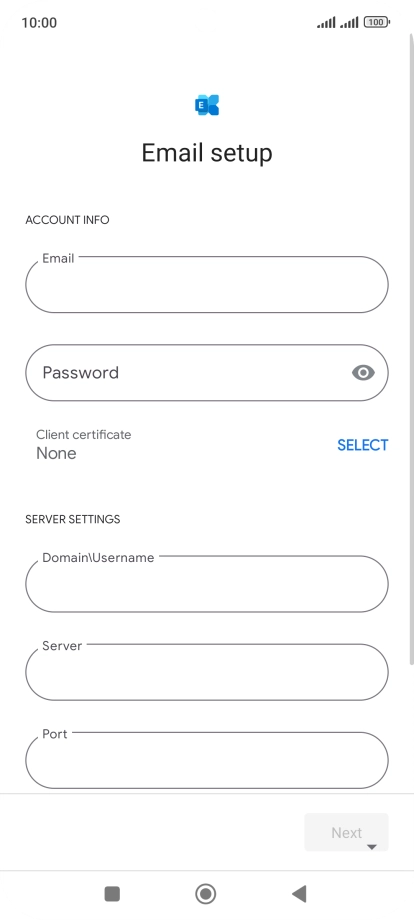 Press Password and key in the password for your email account. Press Password and key in the password for your email account.