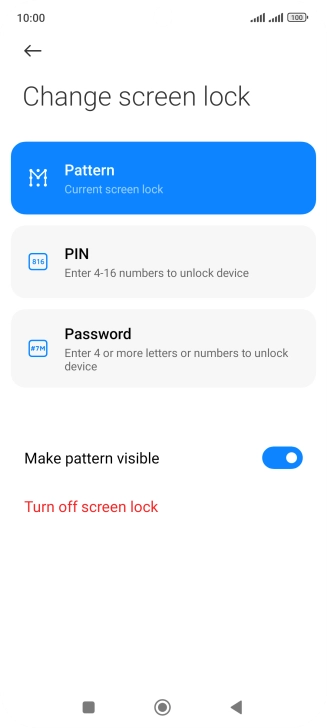 Key in the current phone lock code and press Turn off screen lock.