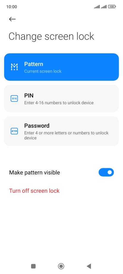 Key in the current phone lock code and press Turn off screen lock.