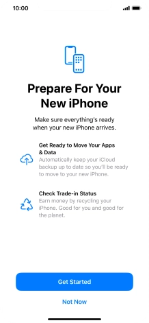 Press Get Started and follow the instructions on the screen to select the required settings and back up the phone memory to iCloud. Once you've received your new iPhone, you'll be able to restore the content of the iCloud backup.
