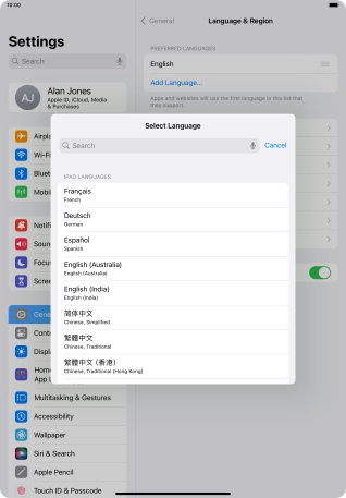 Press the required language.