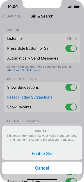 Press Enable Siri.