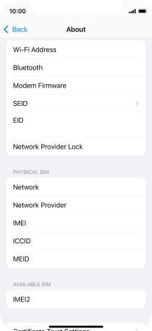 Your phone's EID number is displayed below EID.