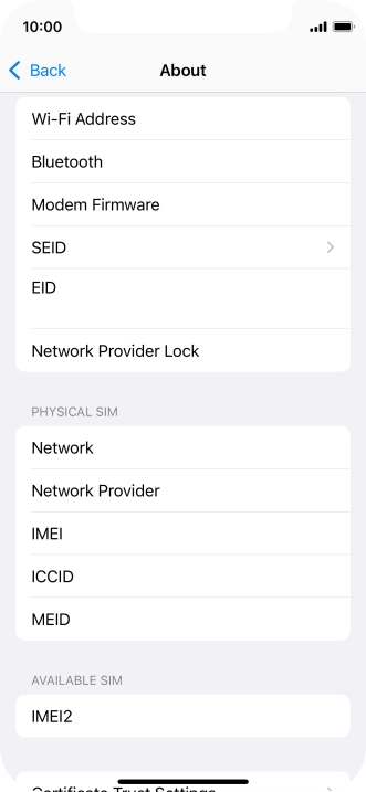 Your phone's EID number is displayed below EID.