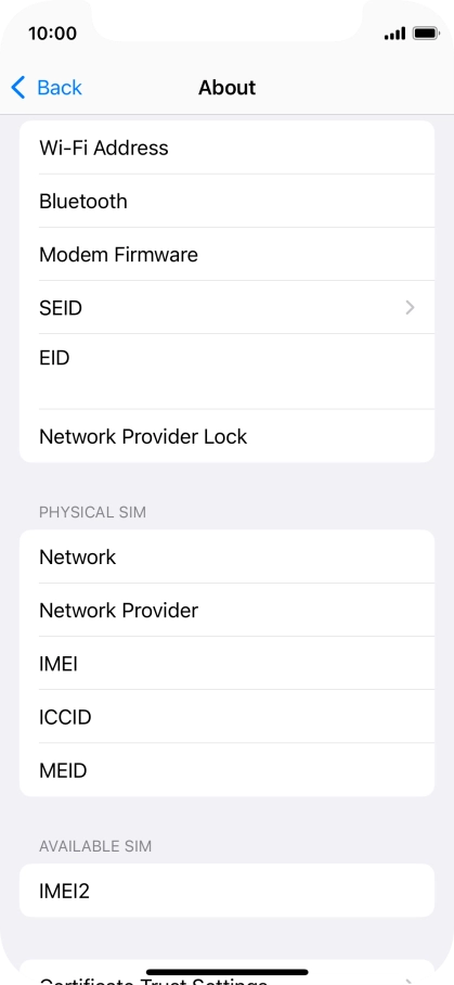 Your phone's EID number is displayed below EID.