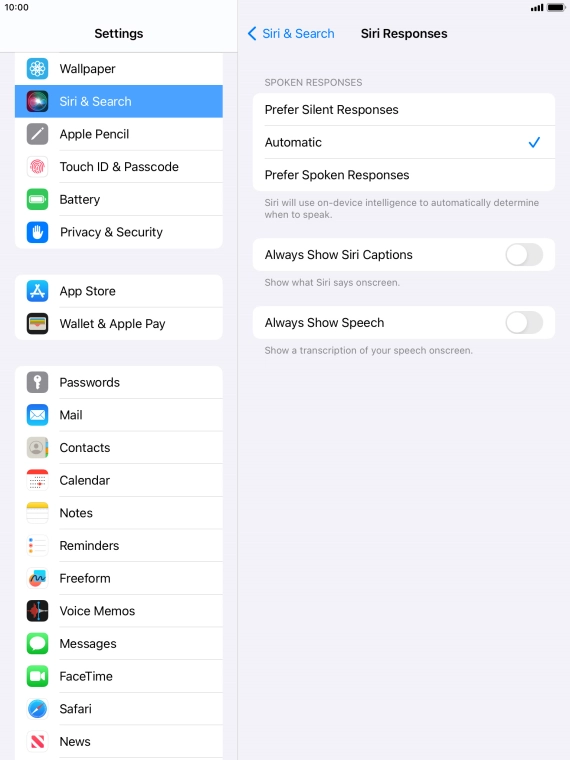 Press the required setting. Press the required setting.