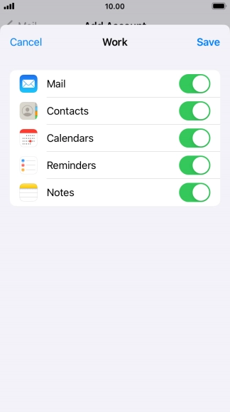 Press the indicators next to the required data types to turn synchronisation of each data type on or off.