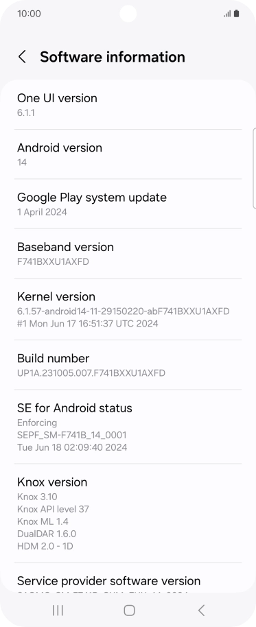 Your phone's software version is displayed below Android version.