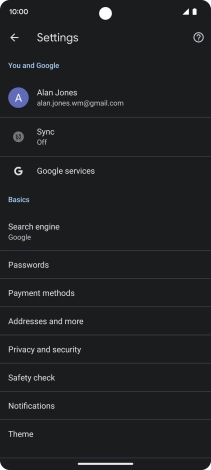 Press Privacy and security.