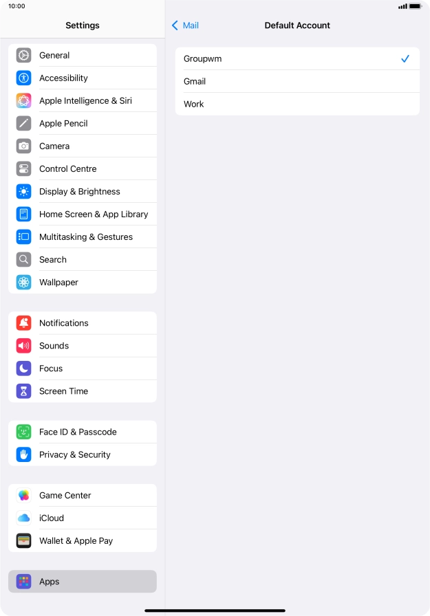 Press the required email account to select the email account as your default account. Press the required email account to select the email account as your default account.