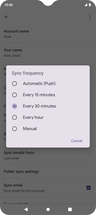 Press the required setting.