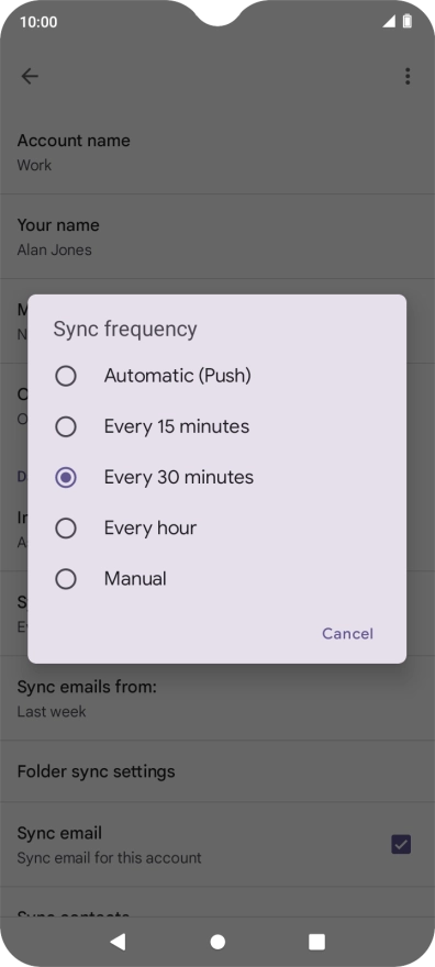 Press the required setting.