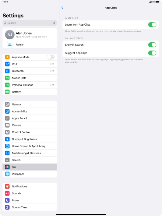 Press the indicators next to the required settings to turn them on or off.