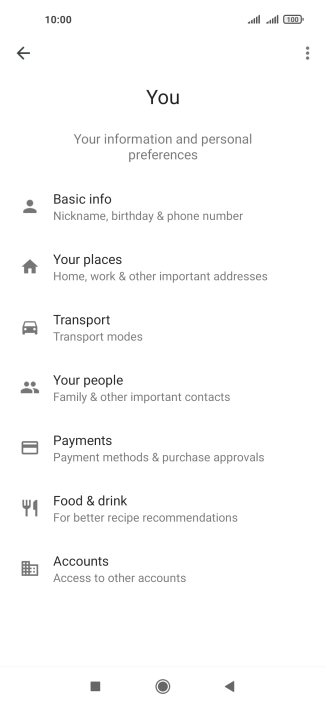 Press Basic info and follow the instructions on the screen to select phone owner settings.