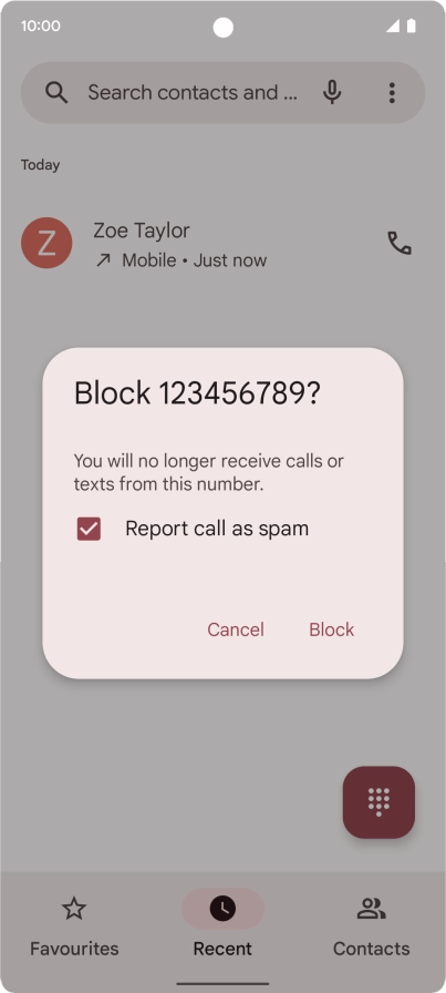 To report the number as spam, press the field next to 