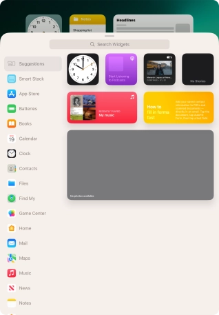 Press the required widget.
