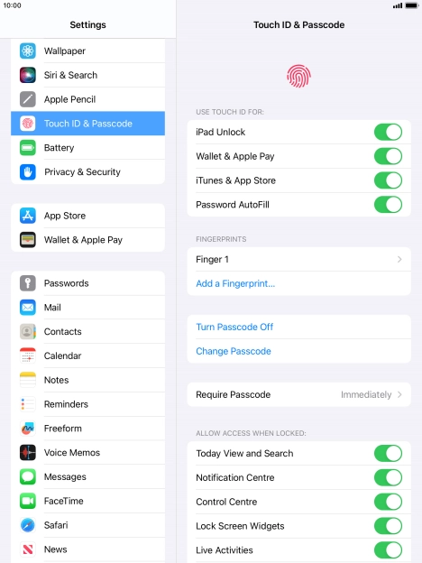 Press the indicators next to the required settings to turn them on or off.