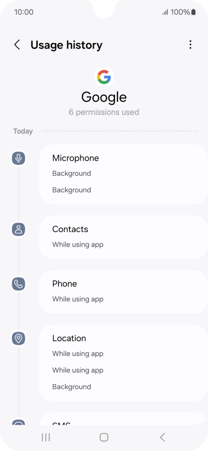 The app activity for the selected app is displayed.