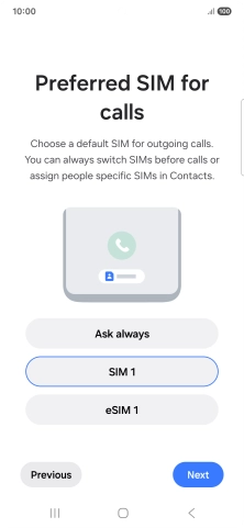 Press the required setting.