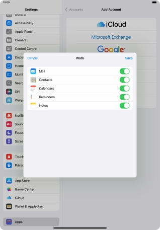 Press the indicators next to the required data types to turn synchronisation of each data type on or off.