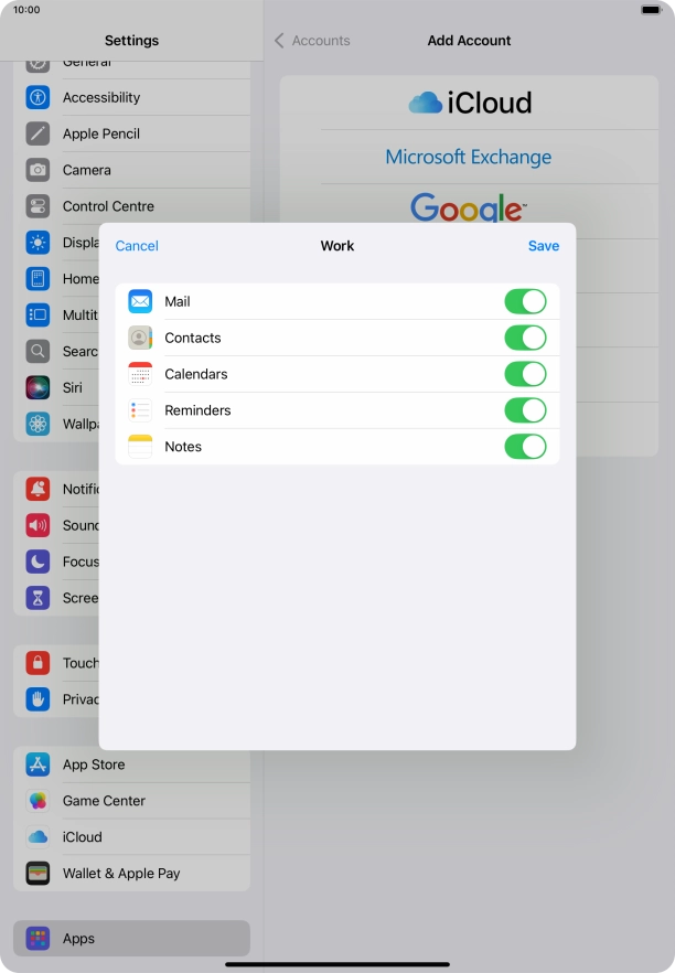 Press the indicators next to the required data types to turn synchronisation of each data type on or off.