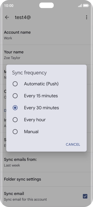 Press the required setting.