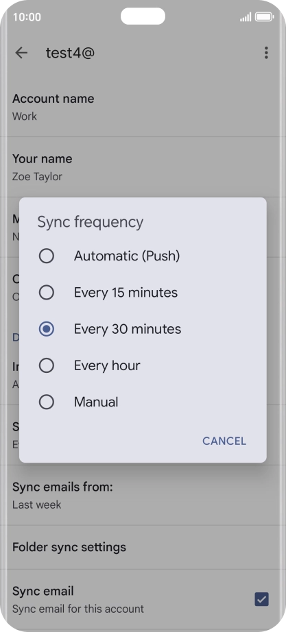 Press the required setting.