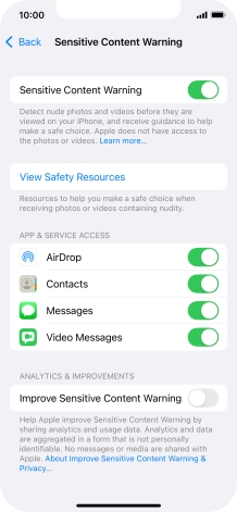 Press the indicators next to the required applications to turn the function on or off. Press the indicators next to the required applications to turn the function on or off.