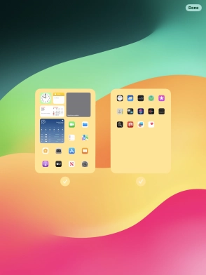 Press the fields below the required home screens to select or deselect them.