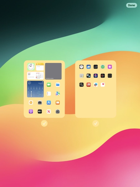 Press the fields below the required home screens to select or deselect them.