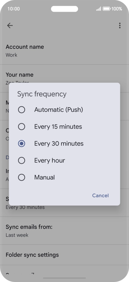 Press the required setting.