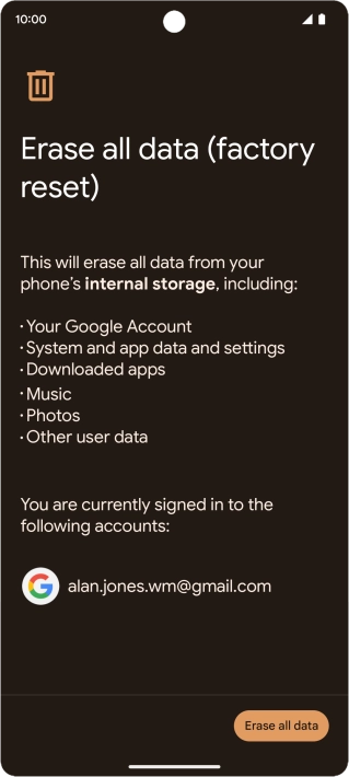 Press Erase all data.