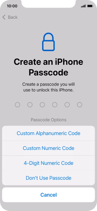 Follow the instructions on the screen to turn on use of phone lock code or press Don't Use Passcode.