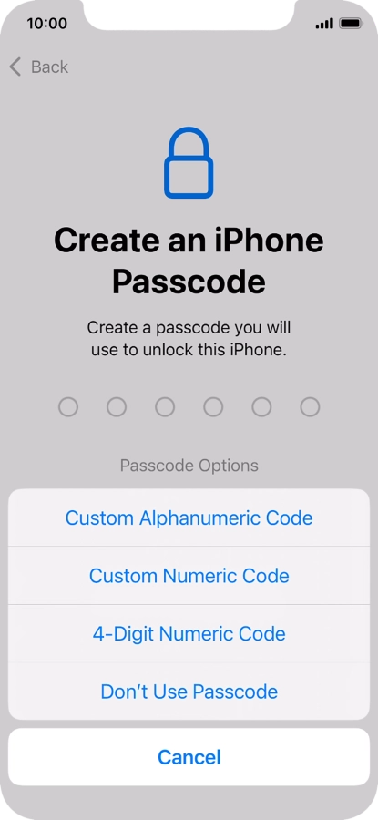 Follow the instructions on the screen to turn on use of phone lock code or press Don't Use Passcode.